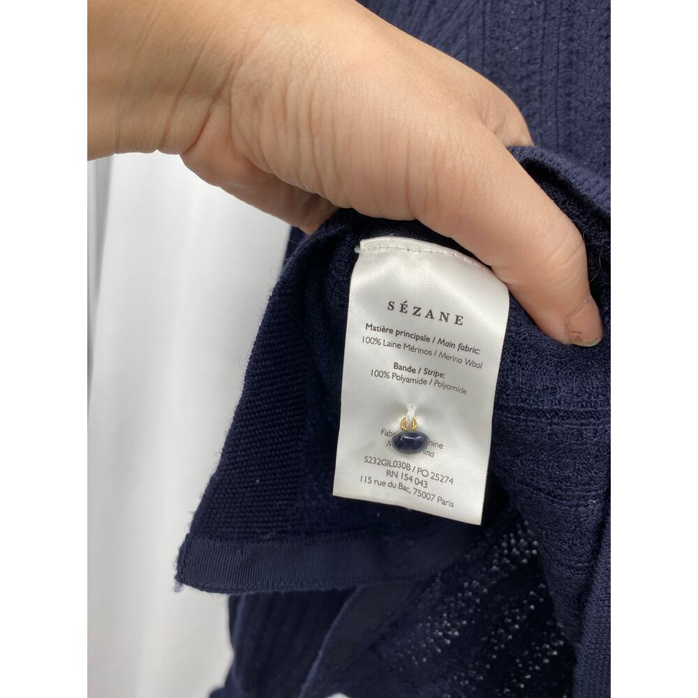 Sezane Louis navy blue merino cardigan sweater - Picture 4 of 12